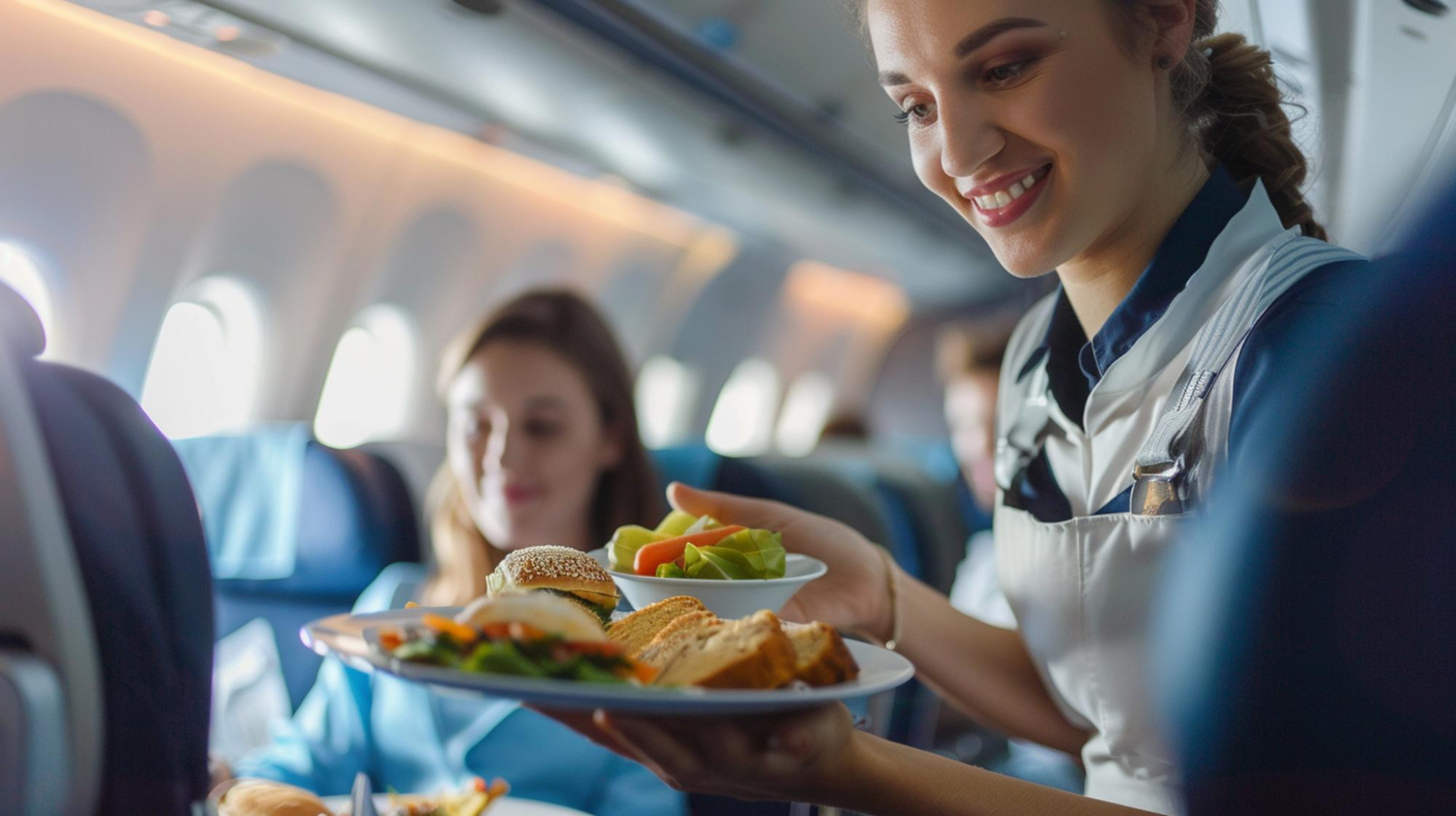 meal served on an airplane อาหารบนเครื่องบิน