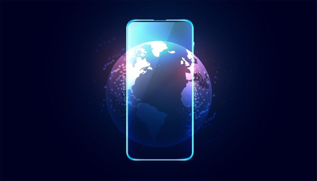 mobile phone with earth display background design